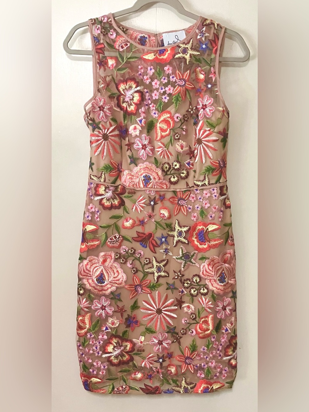 Sam Edelman Embroidery Blush Sheer Midi Dress with Multicolor Floral: Size 6
